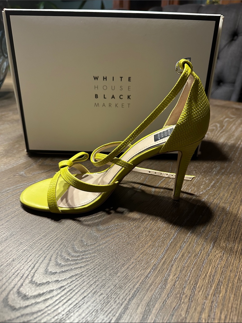 White House Black Market Lime Yellow Strappy Stiletto Sandals